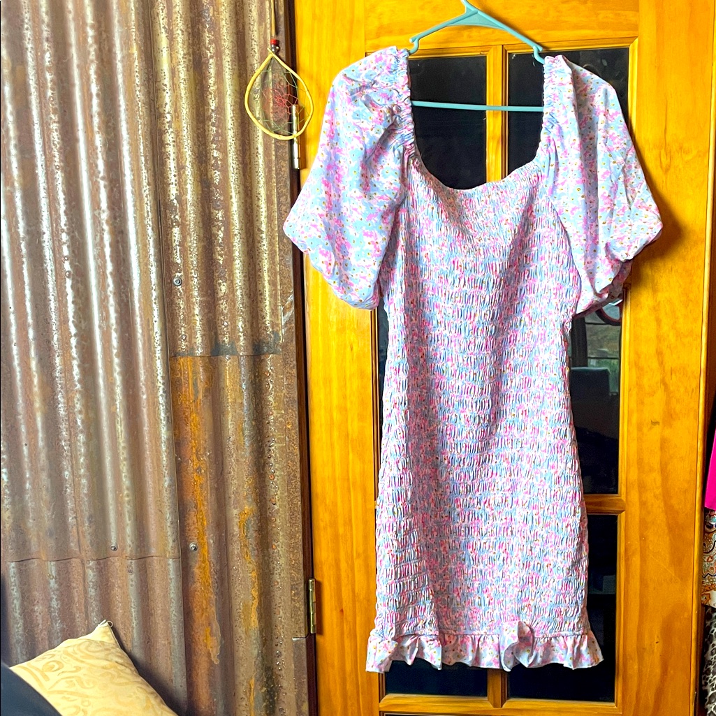 Fashion Floral Blue And Pink Dress, Size L
